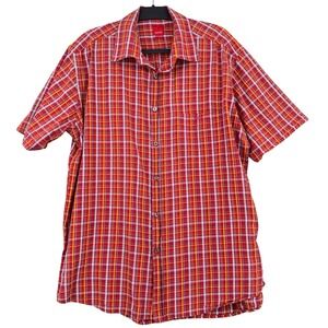 Esprit Plaid Button Down Mens XL 100% Cotton Red Short Sleeve Shirt